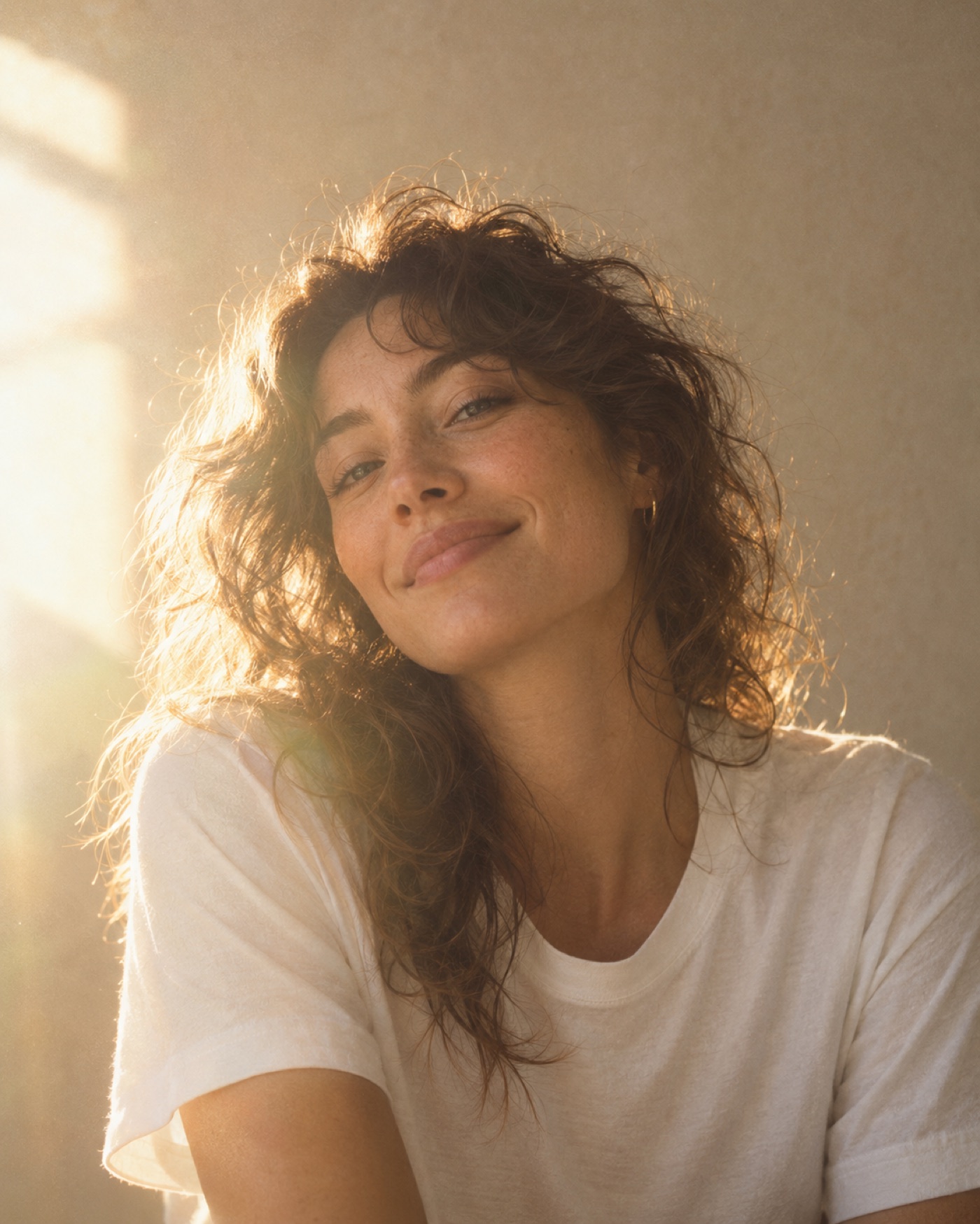 A freelancer in warm morning light, relaxed